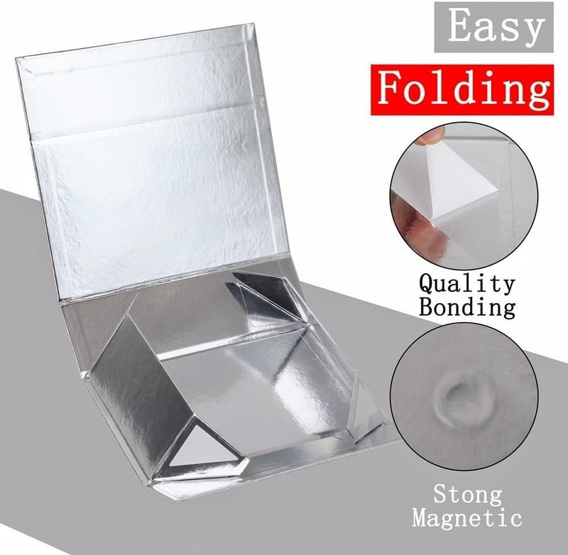UoeRing 2 Pack Silver Gift Box Large 13.5x11.8x4.7 inch Luxury Gift Box for Presents with Magnetic Closure Lid Collapsible,Birthday,Contains Card, Ribbon, Tissue Paper,Shredded Paper Filler - Image 4